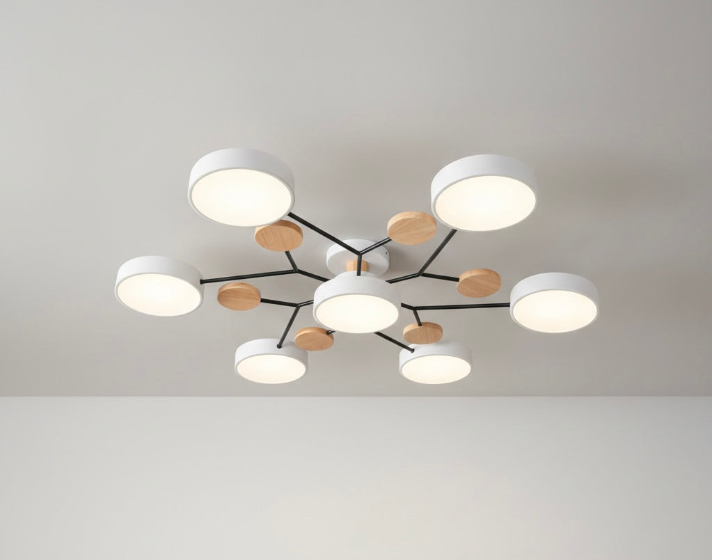 Modern circular LED flush mount ceiling light with iron frame and acrylic diffuser for indoor residential spaces