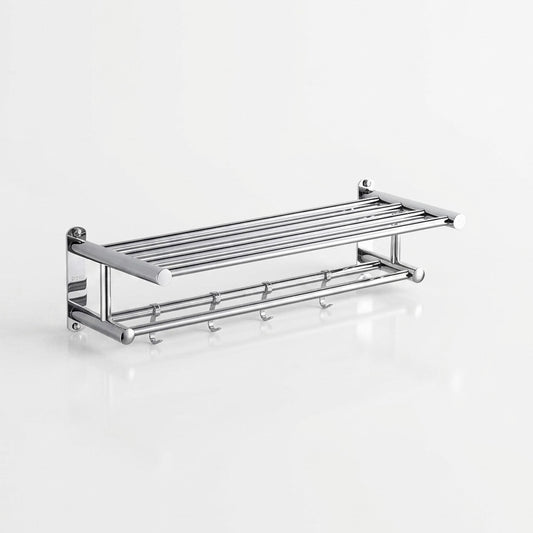 Wall-Mounted Towel Rack | Stainless Steel | Polished Chrome | 5 Hooks | 60x22x14cm | Bathroom