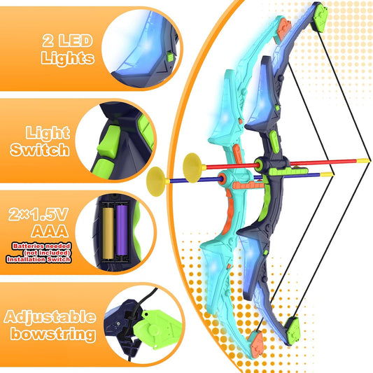 Kids Archery Set | 2 Pack Bow and Arrow with LED Lights & Suction Cup Arrows | Fun Indoor and Outdoor Game for Ages 4-12 1