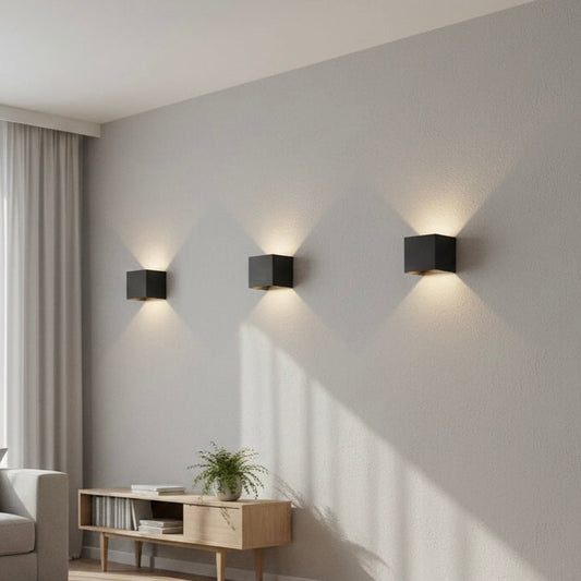 Modern motion-sensor LED wall sconce, square wall-mounted design