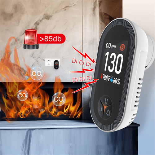 Carbon Monoxide Alarm with Temperature &amp; Humidity Monitor | Combustible Gas Detection | Plug-In, No Batteries Needed 1