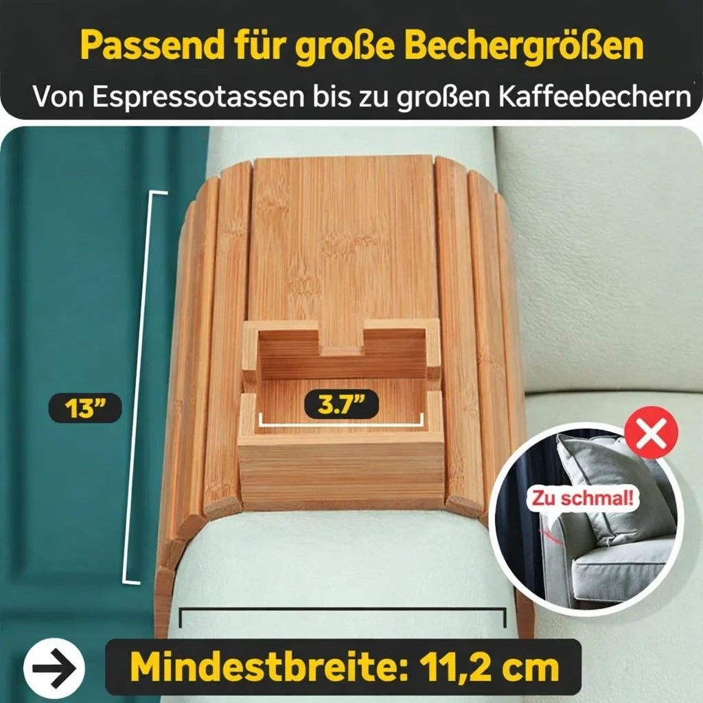 Bambus Armlehnen Tablett — Umweltfreundlicher Becher- und Snackhalter für das Sofa -   Mivoza Deutschland