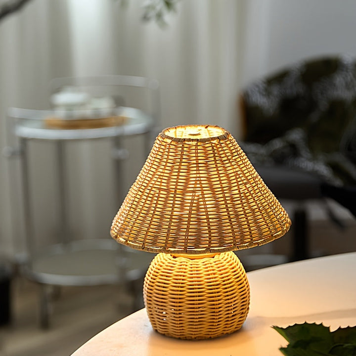 Woven Bamboo Accent Lamp | Handwoven Shade with USB-Powered Push-Button Switch | Soft Ambient Glow for Calm Spaces 2