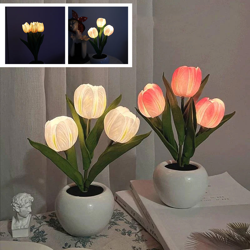 Mood Lighting Table Lamp Tulip Ceramic Pot USB Powered with Warm Glow 5