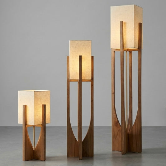 Bamboo & Wood Floor Lamp | Soft Ambient LED | Switch Control | 53cm & 82cm | Chrome Finish