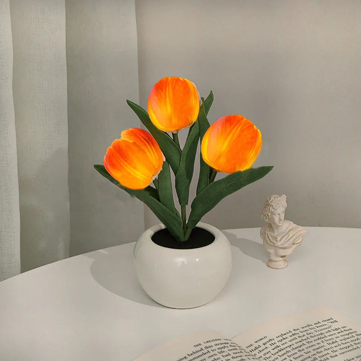 Mood Lighting Table Lamp Tulip Ceramic Pot USB Powered with Warm Glow 15
