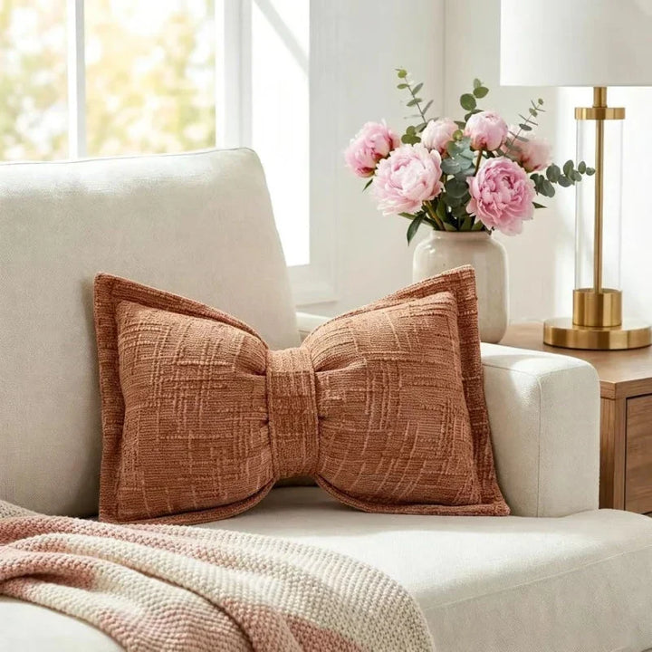 Bow Throw Pillow Shaped Chenille Plush Decorative with Fitted Insert 14