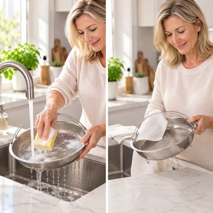 Steamer Basket Stainless Steel Rustproof Folding Handle with Raised Feet 5