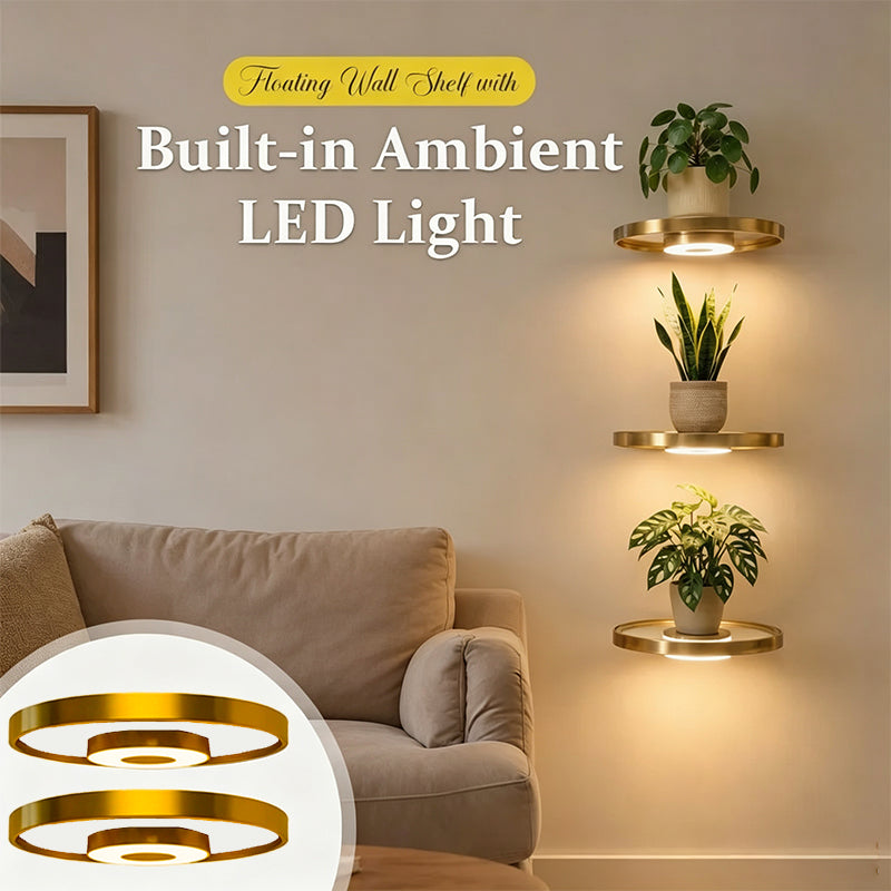 Round Floating Wall Shelf LED Light Rechargeable USB 7