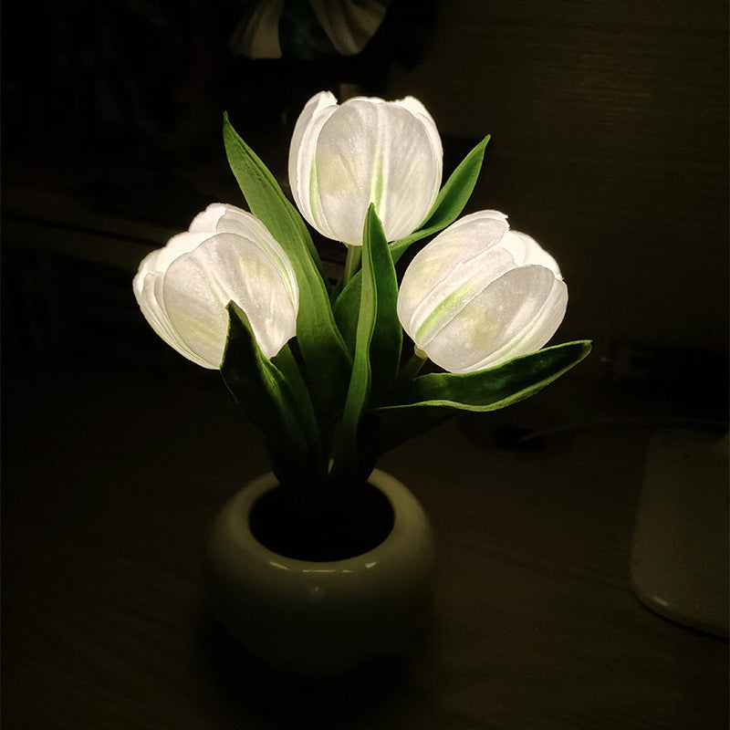 Mood Lighting Table Lamp Tulip Ceramic Pot USB Powered with Warm Glow 10