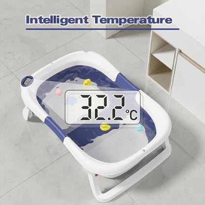 Foldable Baby Bath Tub | Digital Temperature Sensor | Soft Cushion | Non-Toxic PP+TPE | Ages 0–6