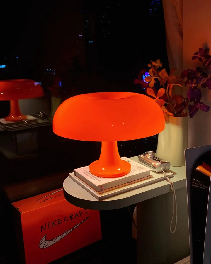 Dome Table Lamp Glossy Plastic 32 x 32 cm | Orange Shade, White Interior | Warm Even Glow, Replaceable LED, Plug-and-Play 7