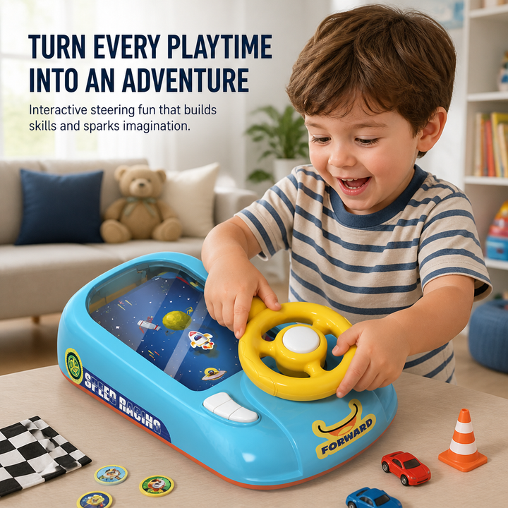 Interactive Steering Wheel Toy ABS | Space and Race Track Play Modes | USB Rechargeable, Lightweight Portable Design 1