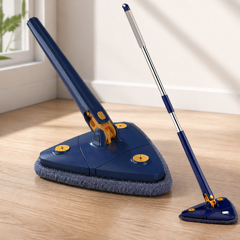 Rotating Triangular Mop Microfiber | 360° Swivel Head, Telescopic Handle, Self-Wringing | Washable Microfiber Pads 2