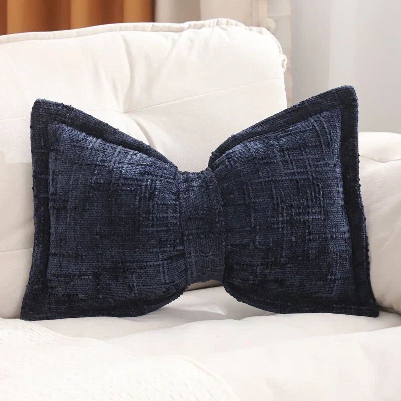 Bow Throw Pillow Shaped Chenille Plush Decorative with Fitted Insert 10