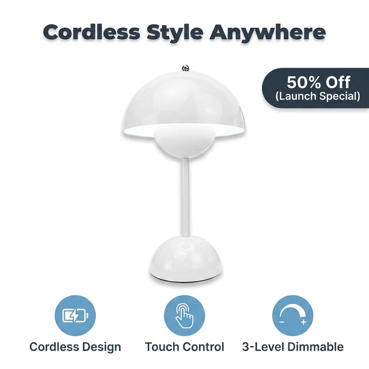 Cordless Touch Table Lamp 25 cm | Retro Style, Touch-Dimming Base | 3 Brightness Levels, Battery-Powered, No Cables 1