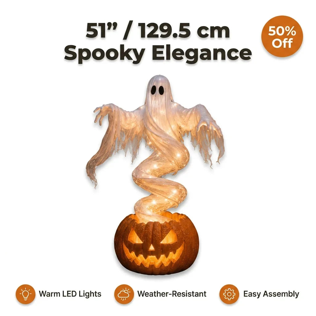 Rising Ghost &amp; Pumpkin Yard Lamp Halloween Decoration | Spiral Frame with Warm Glow Lighting | Porch &amp; Entryway Display 1