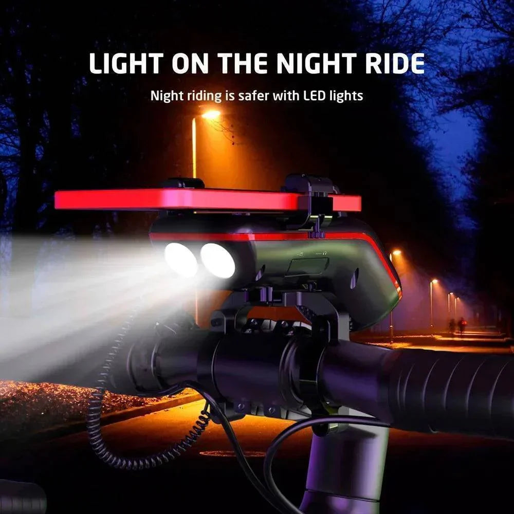 10-in-1 Bike Light with Bluetooth Speaker | 5000mAh Power Bank, Phone Mount & Bell | Front Light for Safe Night Riding