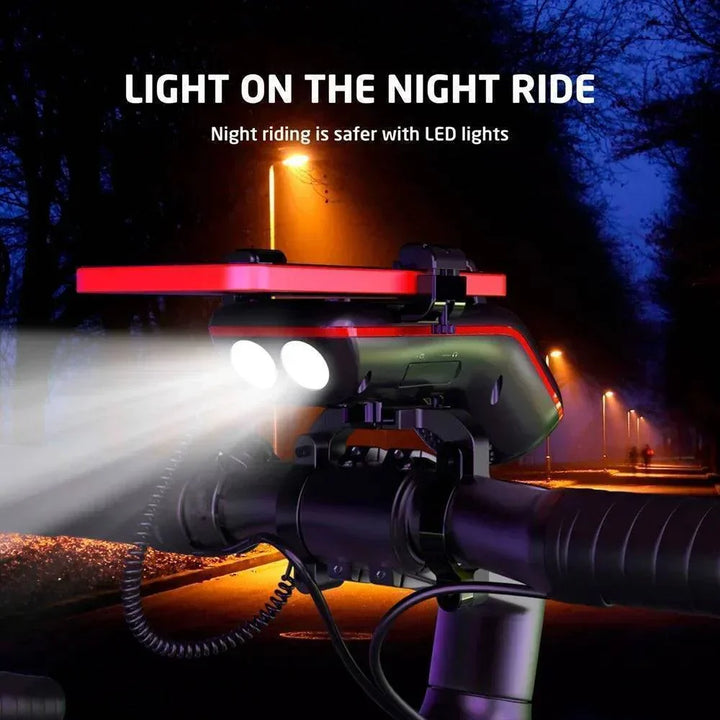 10-in-1 Bike Light with Bluetooth Speaker | 5000mAh Power Bank, Phone Mount &amp; Bell | Front Light for Safe Night Riding
