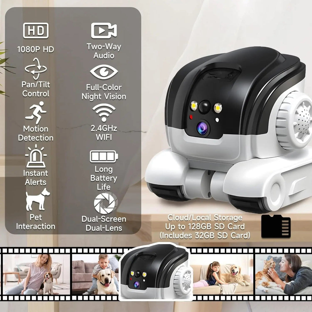 1080P Pet Camera | Two-Way Audio | Colour Night Vision 32ft | Motion Alerts | 32GB SD Card Included