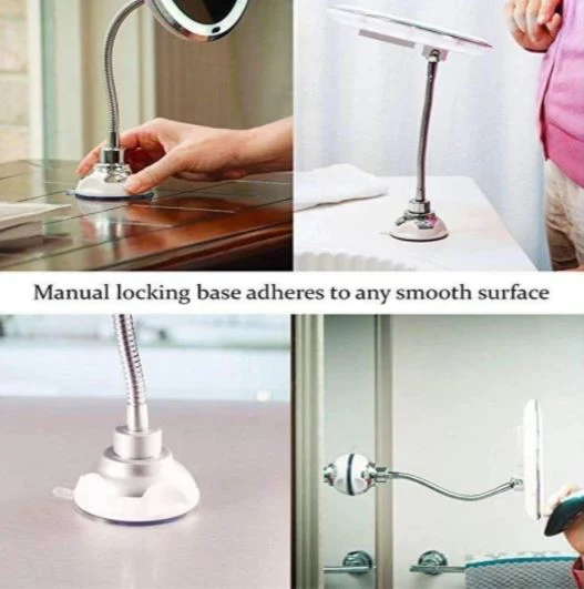 10X Magnifying LED Lighted Mirror | Flexible Gooseneck with Locking Suction Cup | 360 Degree Rotation, Cordless Design