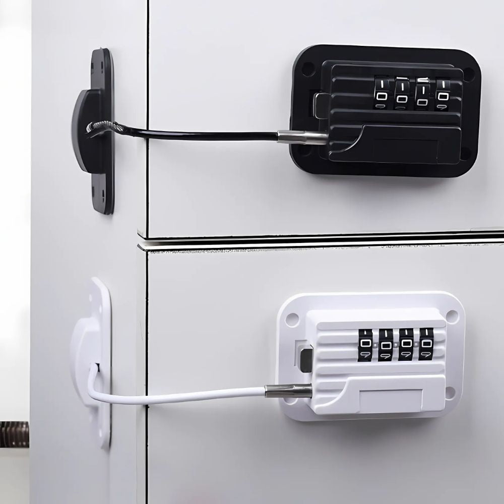 Combination Refrigerator Lock ABS &amp; Steel 68 x 46 mm | Black or White, Adhesive Mount | Child Safety Four-Digit Code 7