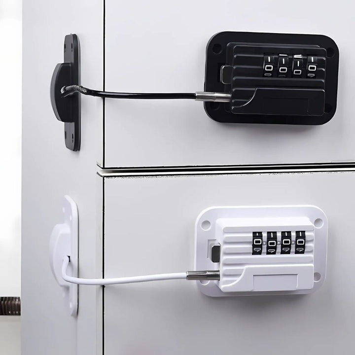 Combination Refrigerator Lock ABS &amp; Steel 68 x 46 mm | Black or White, Adhesive Mount | Child Safety Four-Digit Code 7
