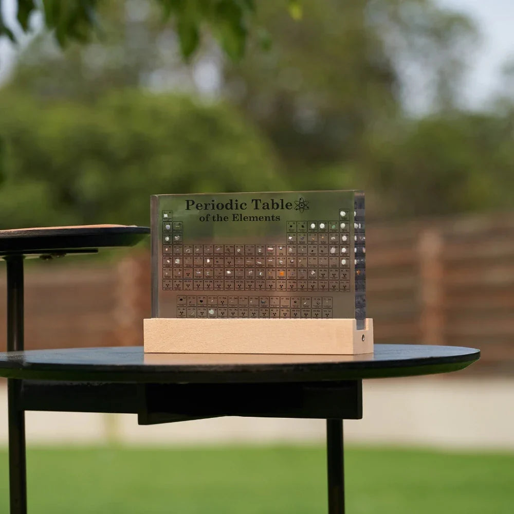 Periodic Table Lamp Acrylic with Wooden Base | 83 Real Element Samples in 3 Sizes | Warm White USB-Powered Glow 9
