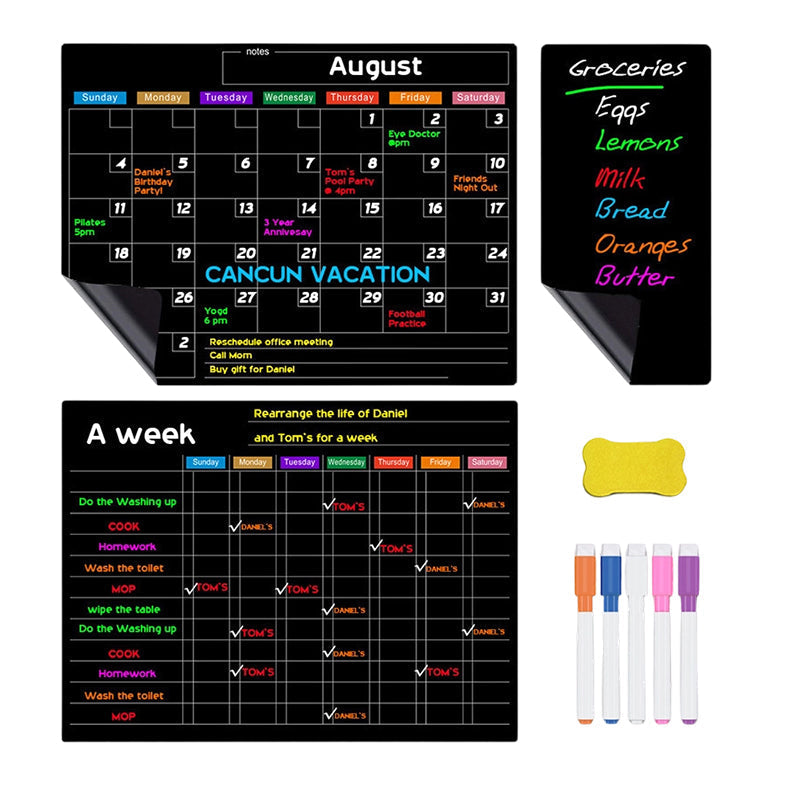 Magnetic Fridge Planner Set Monthly Weekly Boards 6 Neon Markers 16