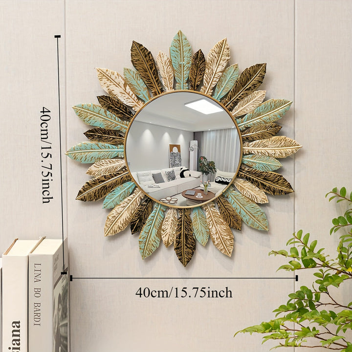 Sunburst Metal Wall Mirror | Handcrafted Leaf Detail Design | Bohemian Accent for Living Room, Bedroom or Hallway 4