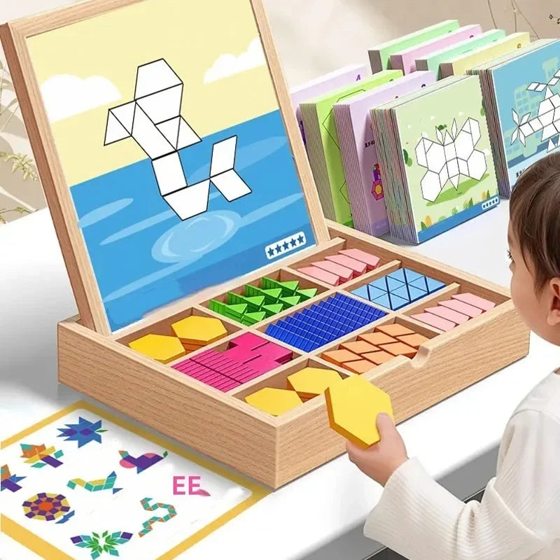 Magnetic Building Blocks Set Wooden Tiles Storage Case 7