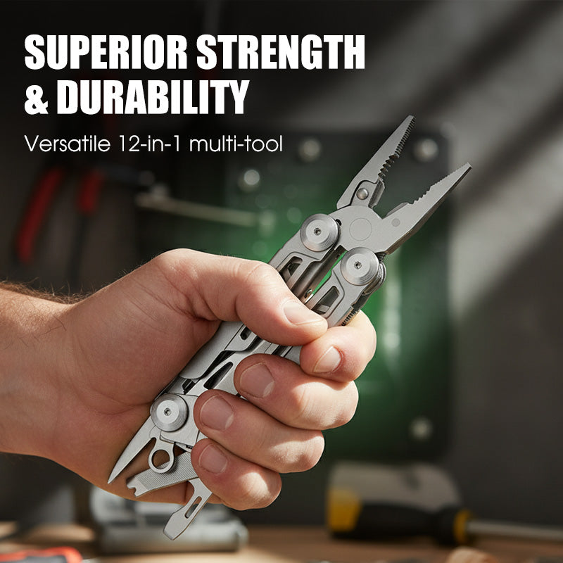 12-in-1 Folding Multitool with Pliers | Stainless Steel EDC