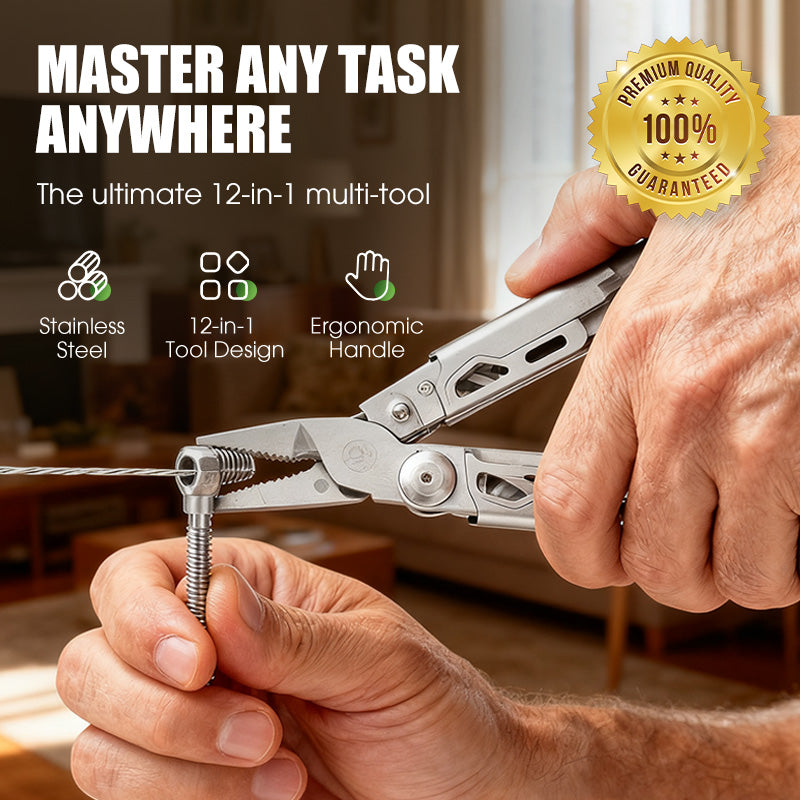 12-in-1 Folding Multitool with Pliers | Stainless Steel EDC