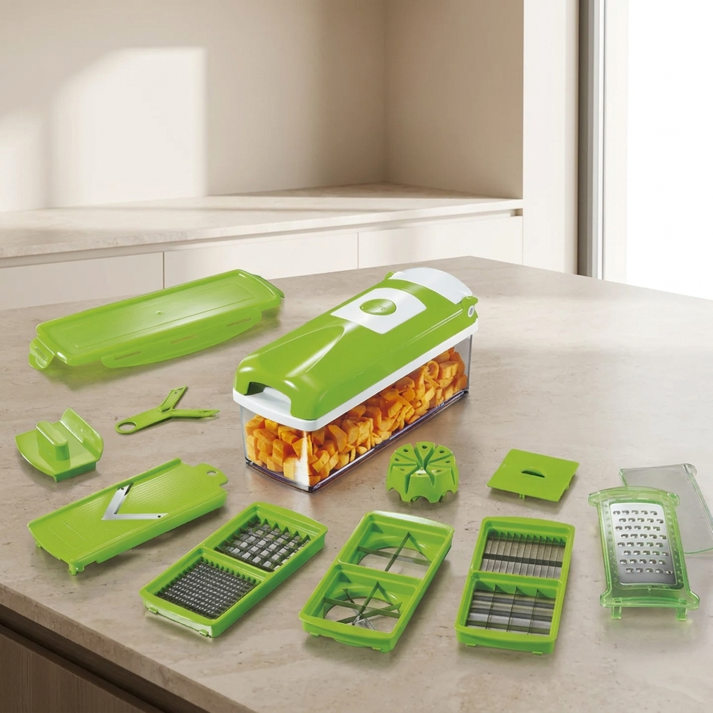 12-in-1 Vegetable Slicer, 8 Interchangeable Blades, Collection Container, Hand Guard 0