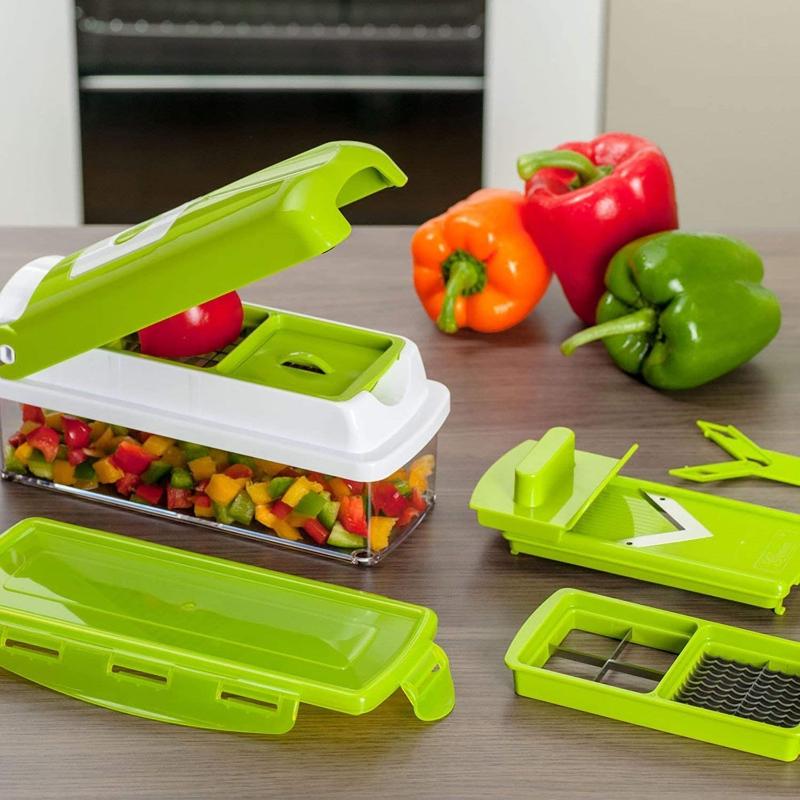 12-in-1 Vegetable Slicer, 8 Interchangeable Blades, Collection Container, Hand Guard 1