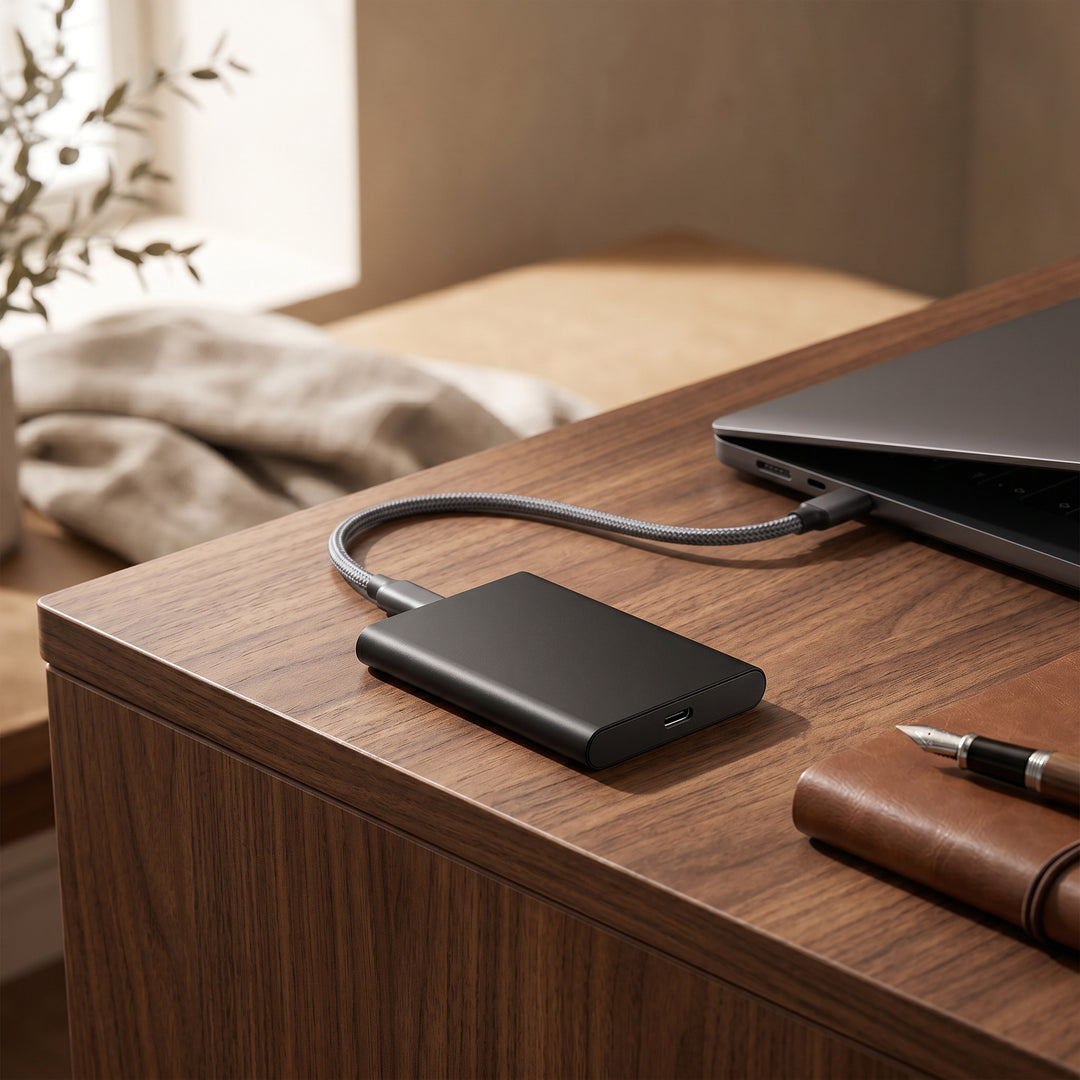 128GB External SSD Drive | Universal Port Connection | Slim Profile for Android, Windows and Multi-Platform Use