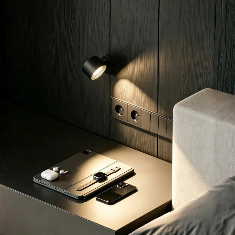 Cordless Wall Lamp with Magnetic Mount | ABS and PC, 7.5 x 4.5 cm | White, Black or Wood, 360° Rotation, USB-C, Remote or Touch 3
