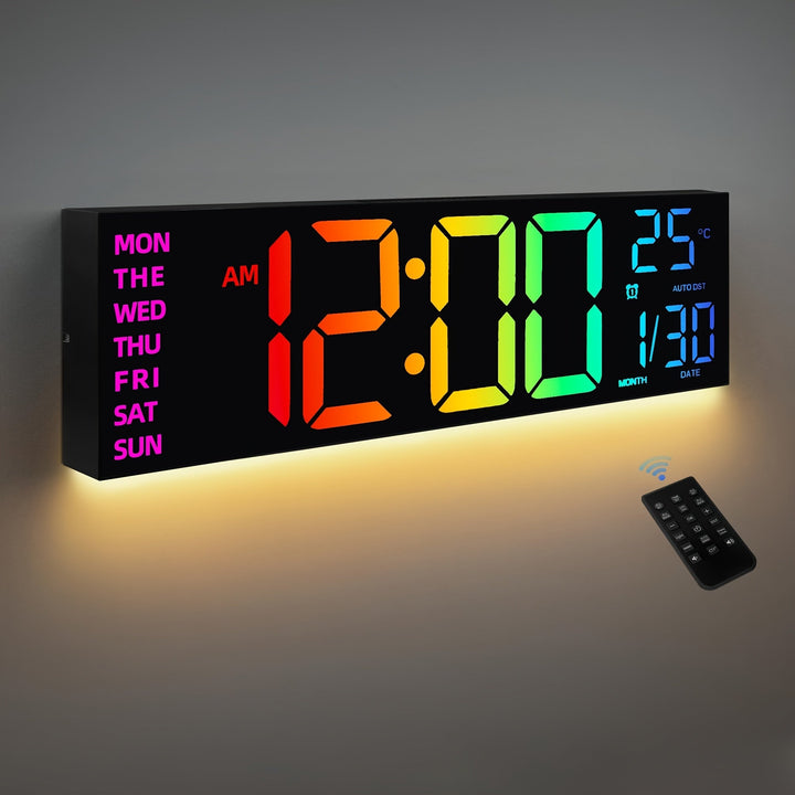 13-Inch RGB Digital Wall Clock with Remote Control and Auto Brightness – Modern LED Display for Home, Office, or Gym 0