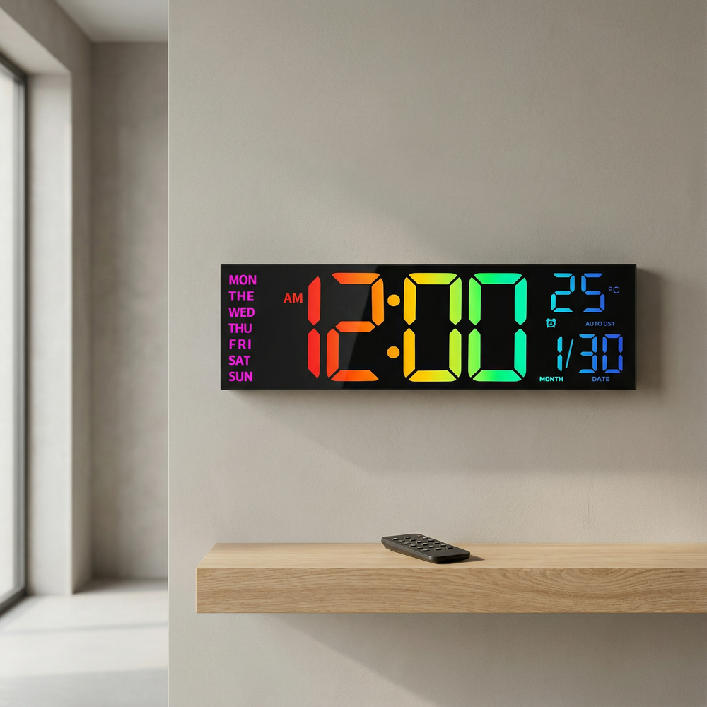 13-Inch RGB Digital Wall Clock with Remote Control and Auto Brightness – Modern LED Display for Home, Office, or Gym 1