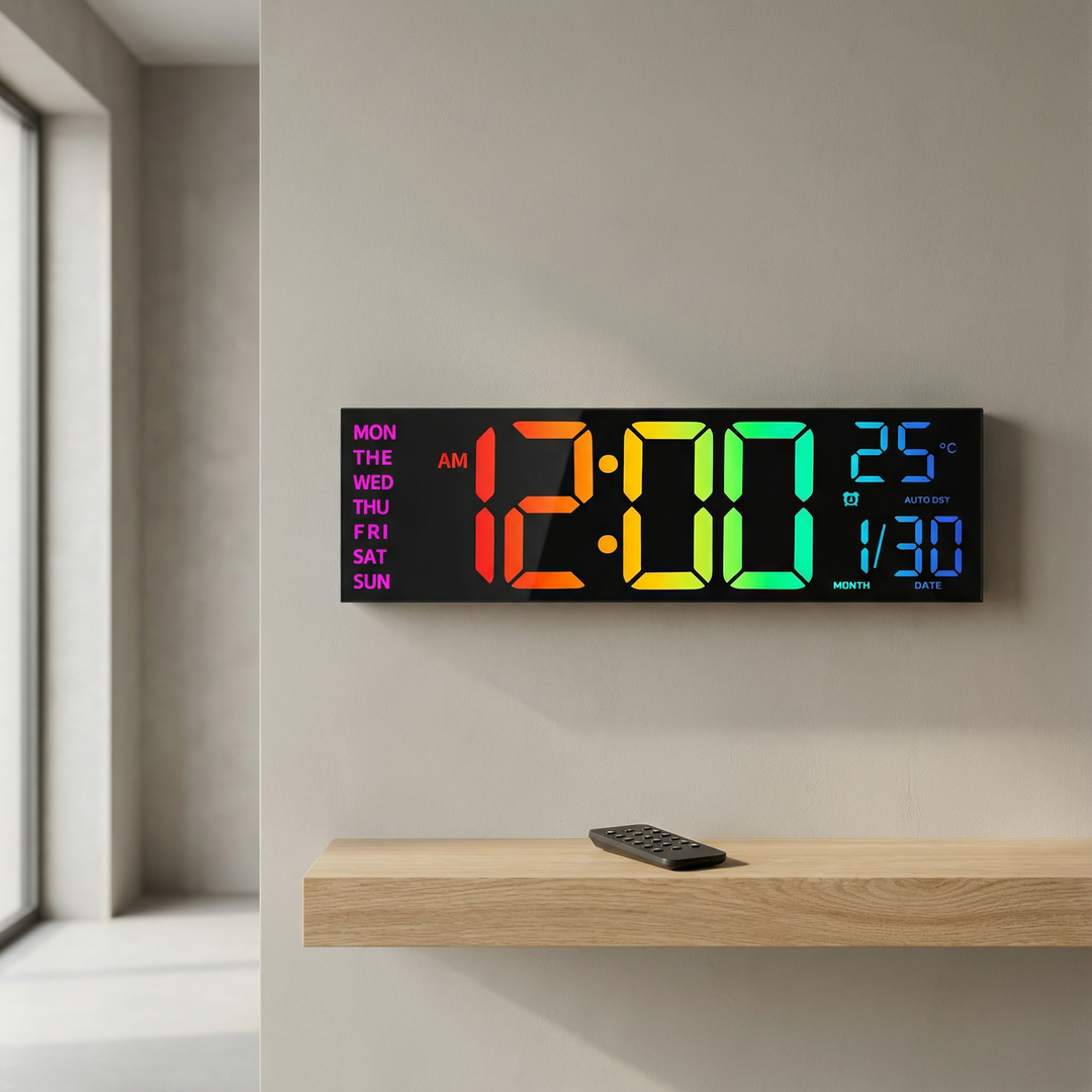 13-Inch RGB Digital Wall Clock with Remote Control and Auto Brightness – Modern LED Display for Home, Office, or Gym 1