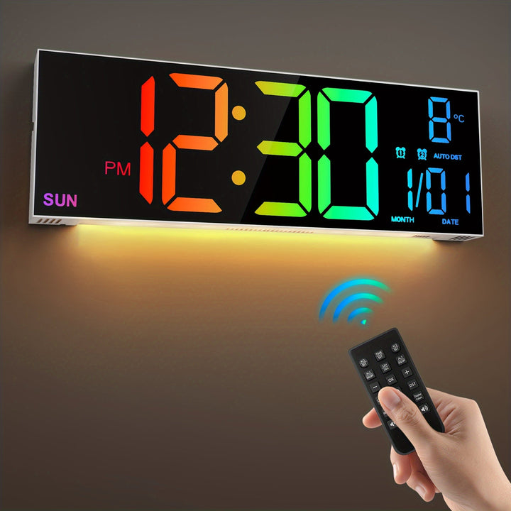 13-Inch RGB Digital Wall Clock with Remote Control and Auto Brightness – Modern LED Display for Home, Office, or Gym 3