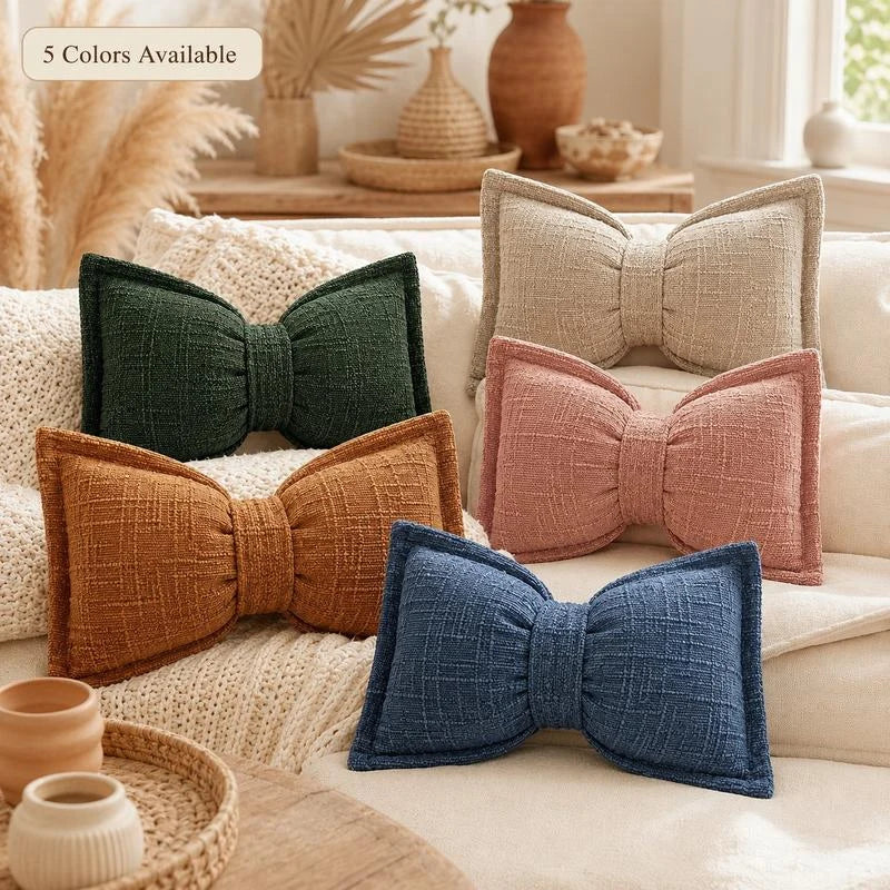 Bow Throw Pillow Shaped Chenille Plush Decorative with Fitted Insert 6