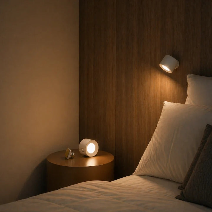 Cordless Wall Lamp with Magnetic Mount | ABS and PC, 7.5 x 4.5 cm | White, Black or Wood, 360° Rotation, USB-C, Remote or Touch 2