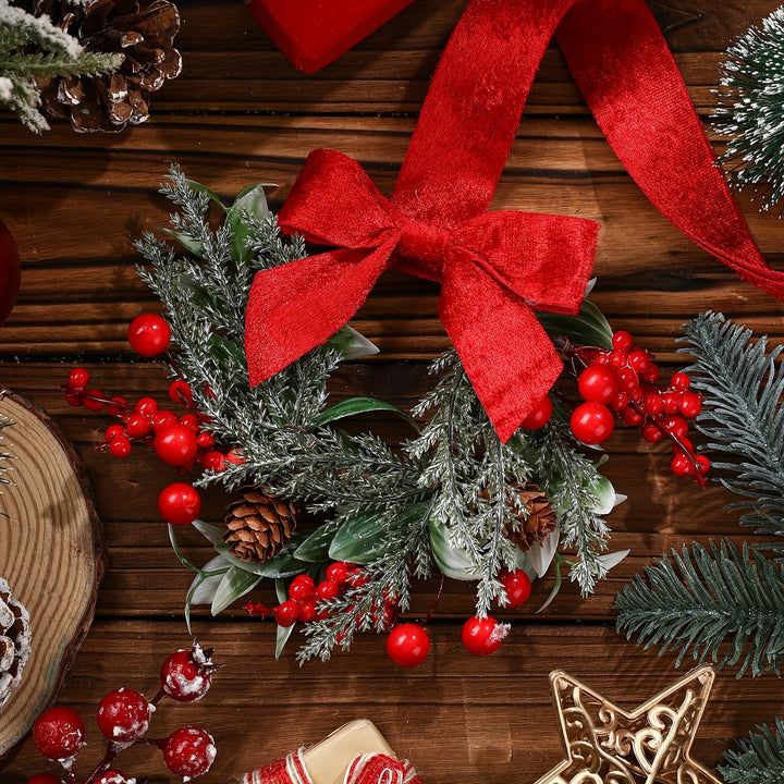 Christmas Wreath Set | Red Bows, Pinecones &amp; Greenery | Lightweight Polyester, Reusable Hanging Door Decor for Holidays 5