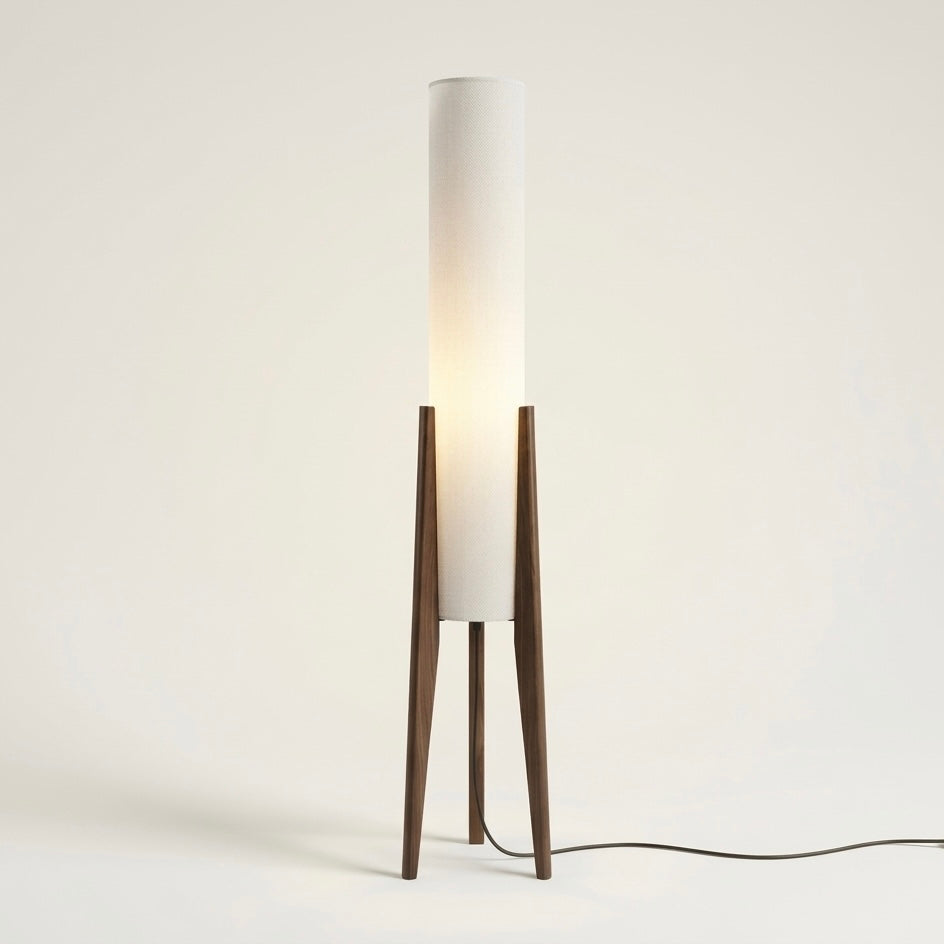 Walnut Tripod Floor Lamp | Fabric Shade | E27 | Max 40W | 130cm | IP20 | LED Compatible