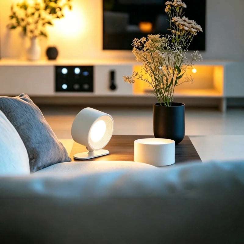 Cordless Wall Lamp with Magnetic Mount | ABS and PC, 7.5 x 4.5 cm | White, Black or Wood, 360° Rotation, USB-C, Remote or Touch 11