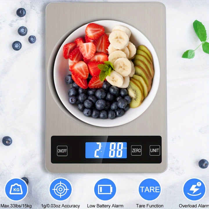 15kg Digital Kitchen Scale | USB Rechargeable Precision Food Weighing Scale 0