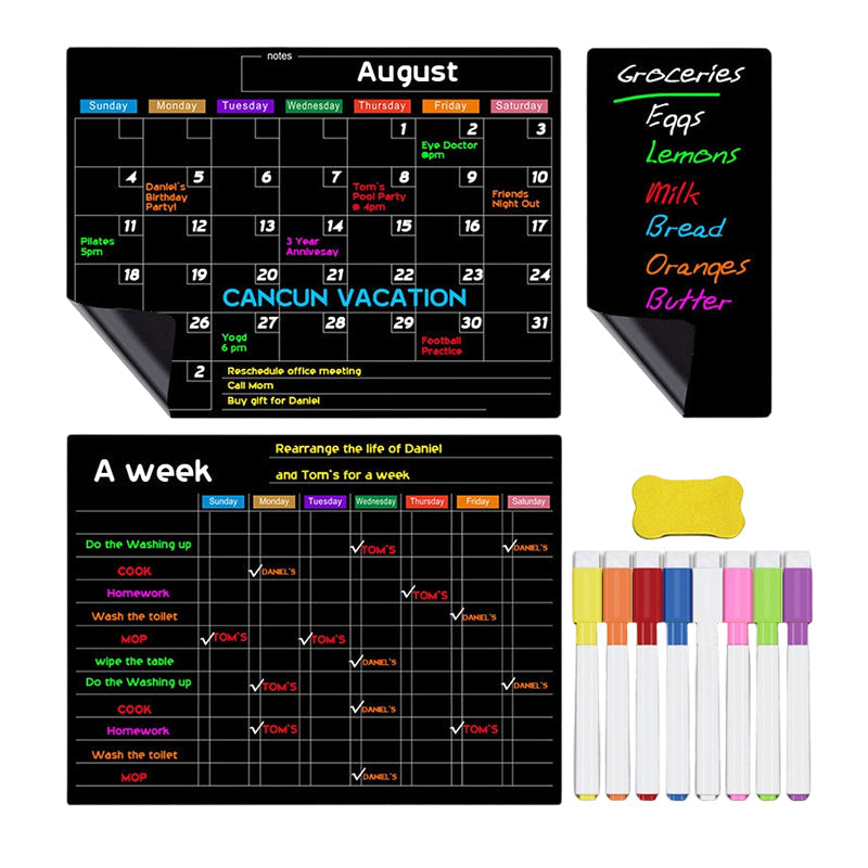 Magnetic Fridge Planner Set Monthly Weekly Boards 6 Neon Markers 24
