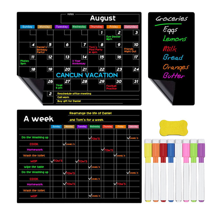 Magnetic Fridge Planner Set Monthly Weekly Boards 6 Neon Markers 24