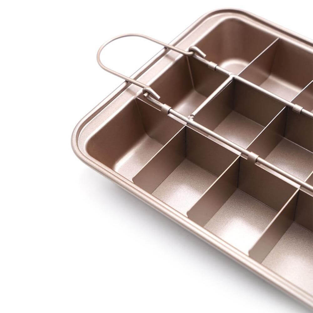 18 Cavity Non-Stick Baking Pan Carbon Steel | Square Cavity Design for Brownies, Cupcakes &amp; Bread | Easy Release, Oven Safe